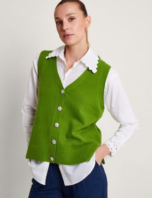 Monsoon Women's V-Neck Button Through Knitted Vest - Green, Green