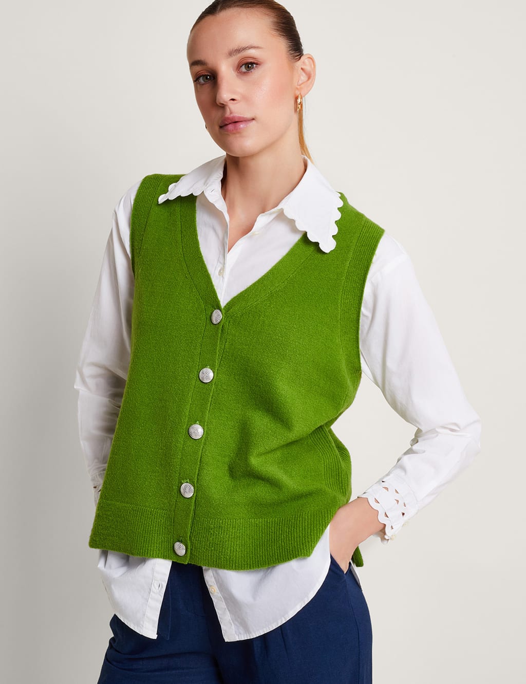 V-Neck Button Through Knitted Vest image 1