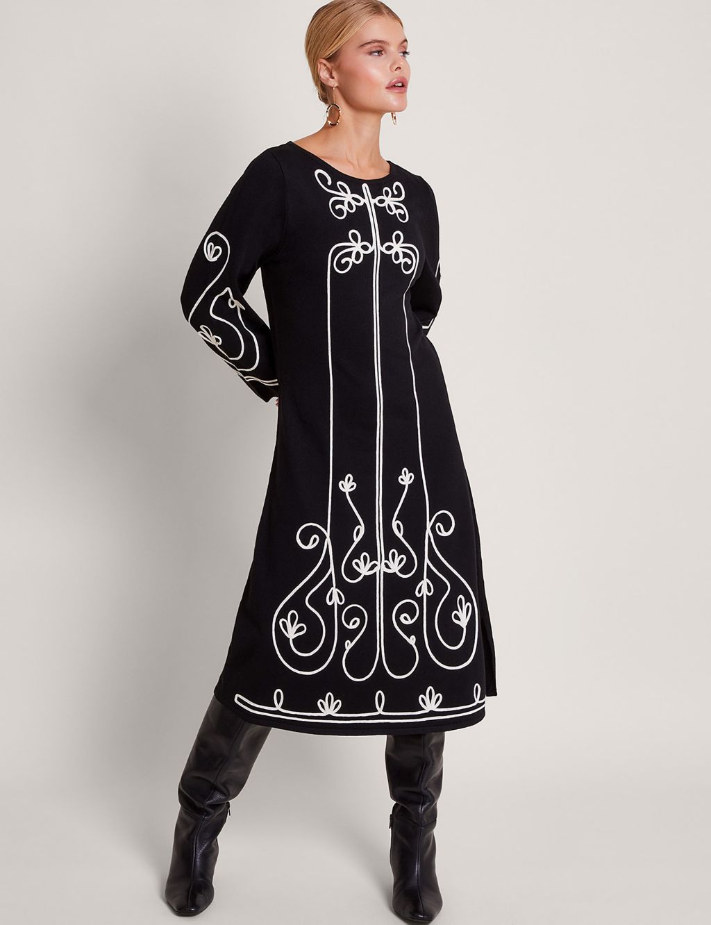 Knitted Embroidered Midi Smock Dress