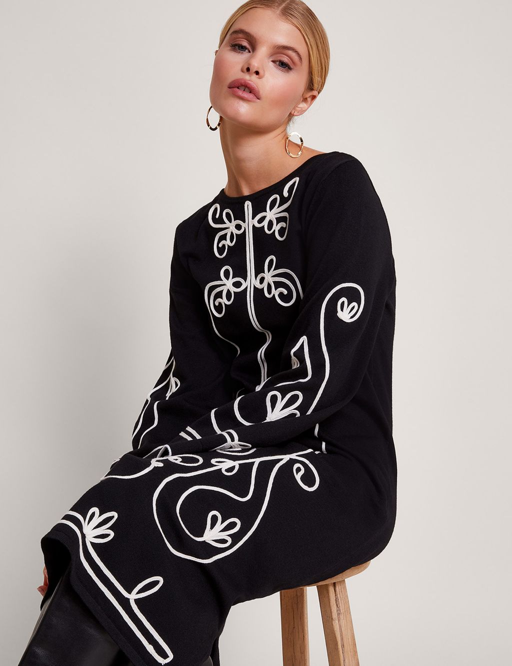 Knitted Embroidered Midi Smock Dress image 5