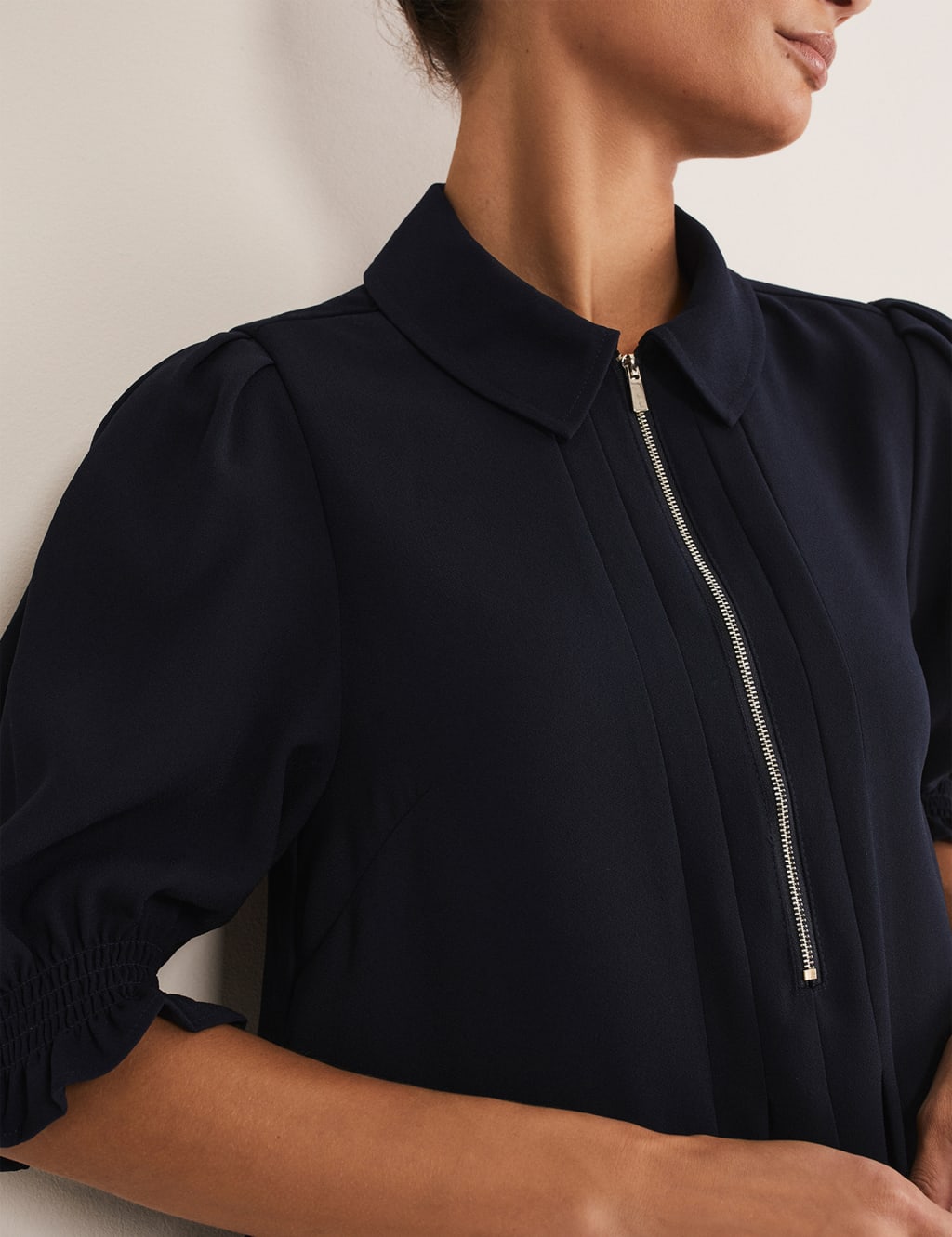 Zip Neck Mini Smock Dress image 3