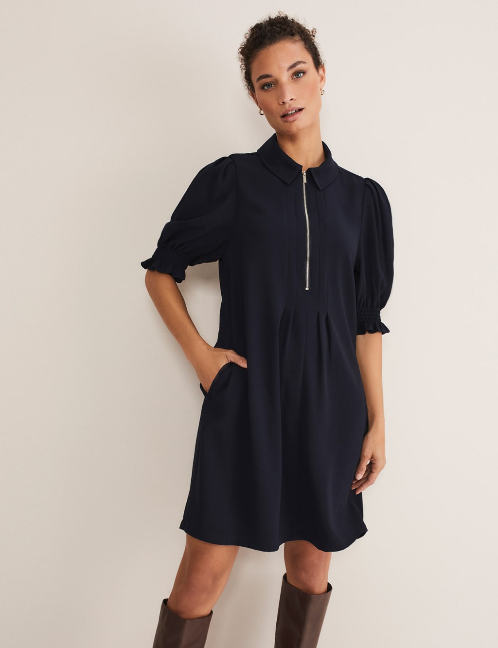 Zip Neck Mini Smock Dress image 4