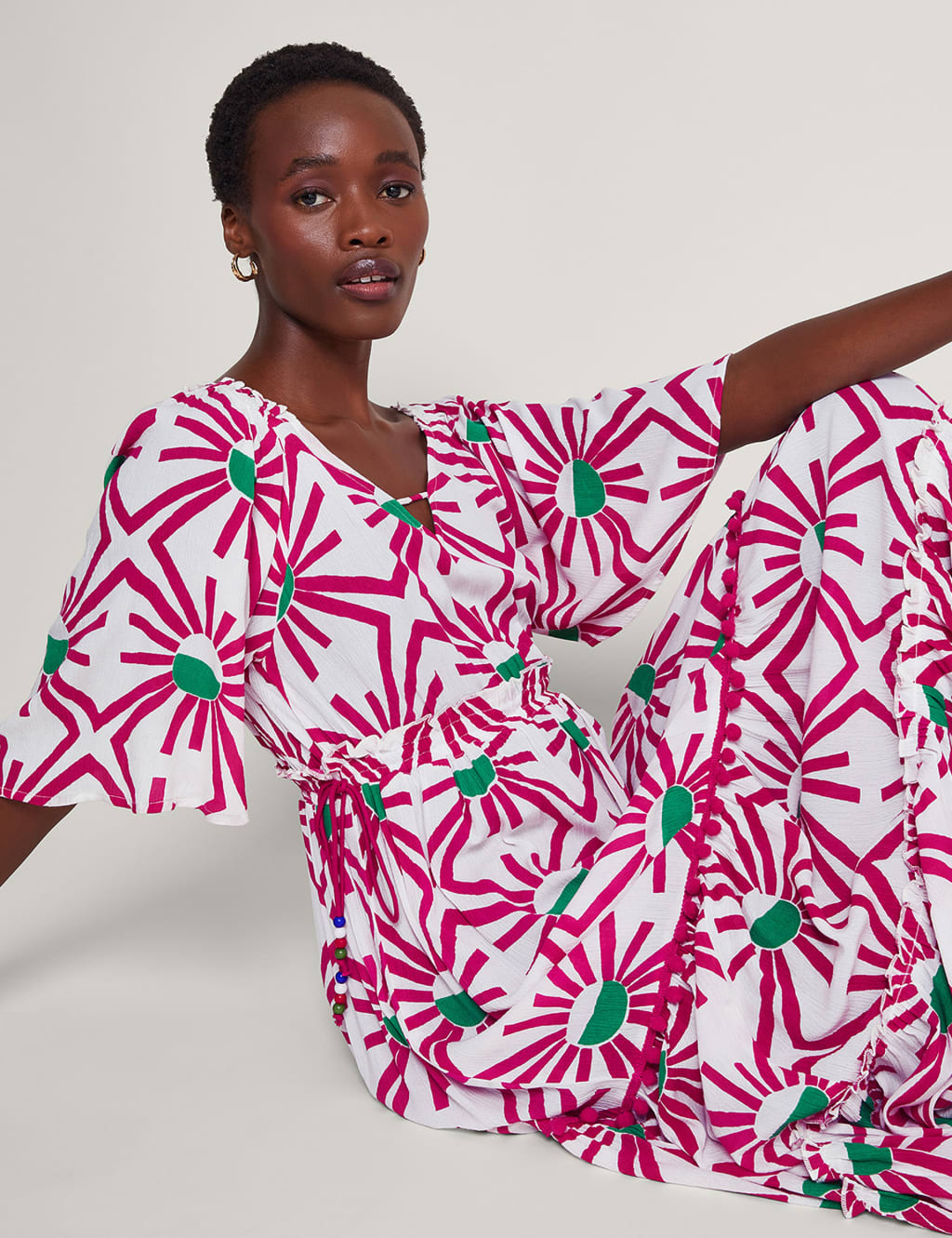 Briene Smock Dress in White Multi Tile Cotton