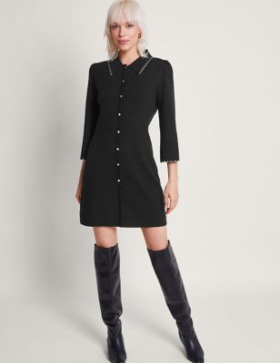 Monsoon Women's Knee Length Shirt Dress - M - Black, Black