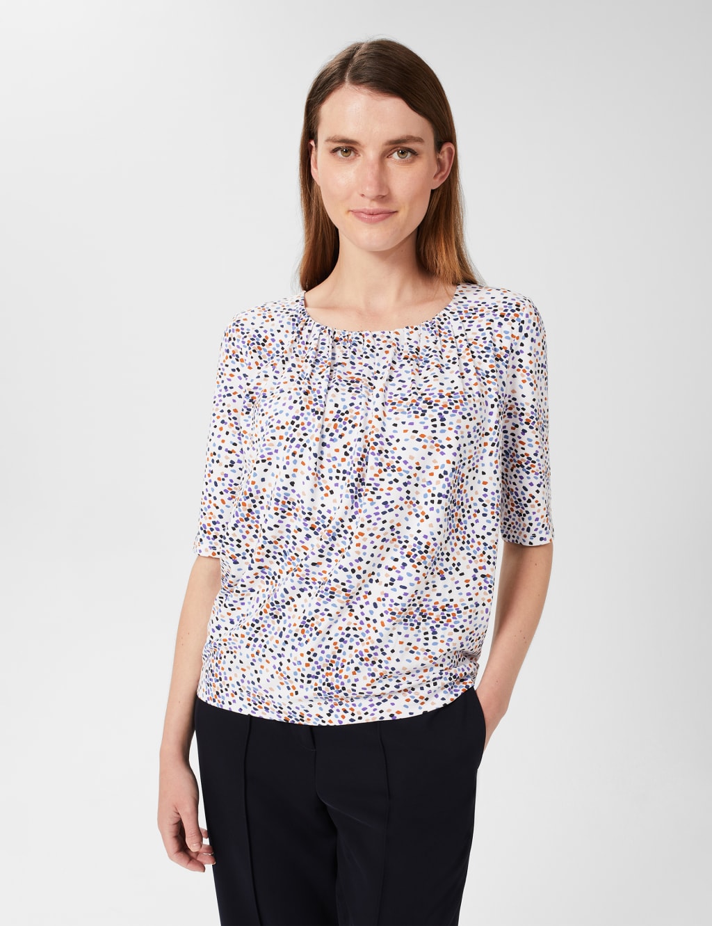 Printed Scoop Neck Short Sleeve Top image 1