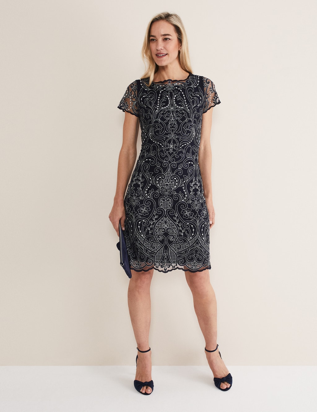 Embroidered Round Neck Column Dress image 2