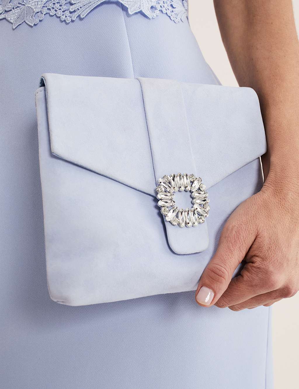Suede Embellished Clutch Bag image 4