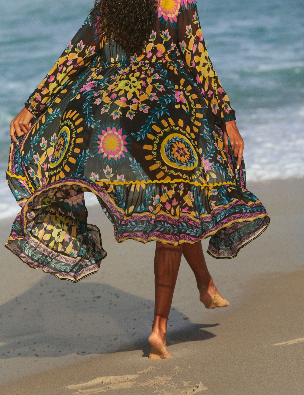 Printed V-Neck Midi Kaftan Beach Dress