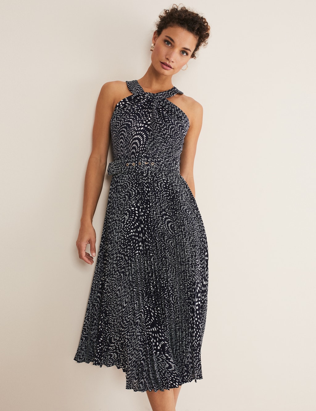 Spot Print Tie Neck Midaxi Tea Dress image 3