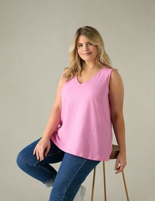 Live Unlimited London Womens Pure Cotton Vest - 22 - Pink, Pink