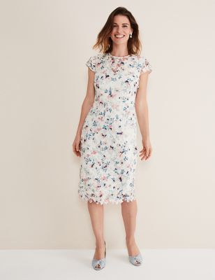 Phase Eight Women's Floral Lace Knee Length Tea Dress - 26 - White Mix, White Mix