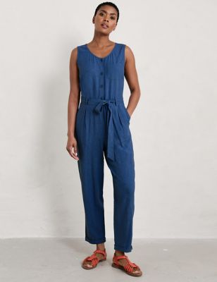 Seasalt Cornwall Women's Linen Rich Belted Cropped Jumpsuit - 10 - Navy, Navy