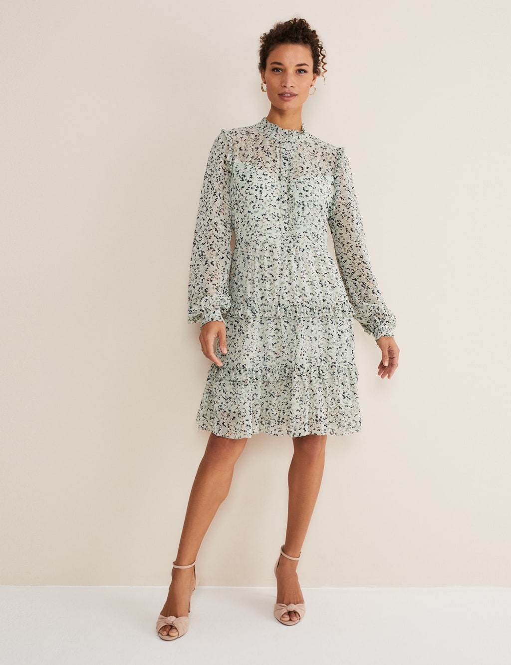 Ditsy Floral High Neck Mini Tea Dress image 1