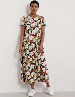 Seasalt Cornwall Women's Pure Cotton Floral Midaxi Waisted Dress - 14 - Multi, Multi