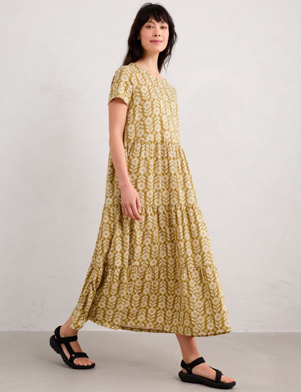 Pure Cotton Midaxi Relaxed Tiered Dress