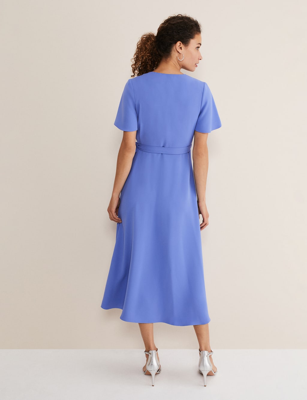 V-Neck Angel Sleeve Knee Length Wrap Dress image 5