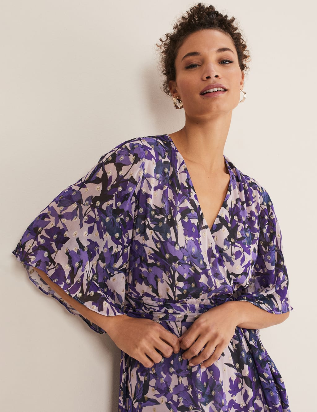 Floral V-Neck Midi Wrap Dress image 4