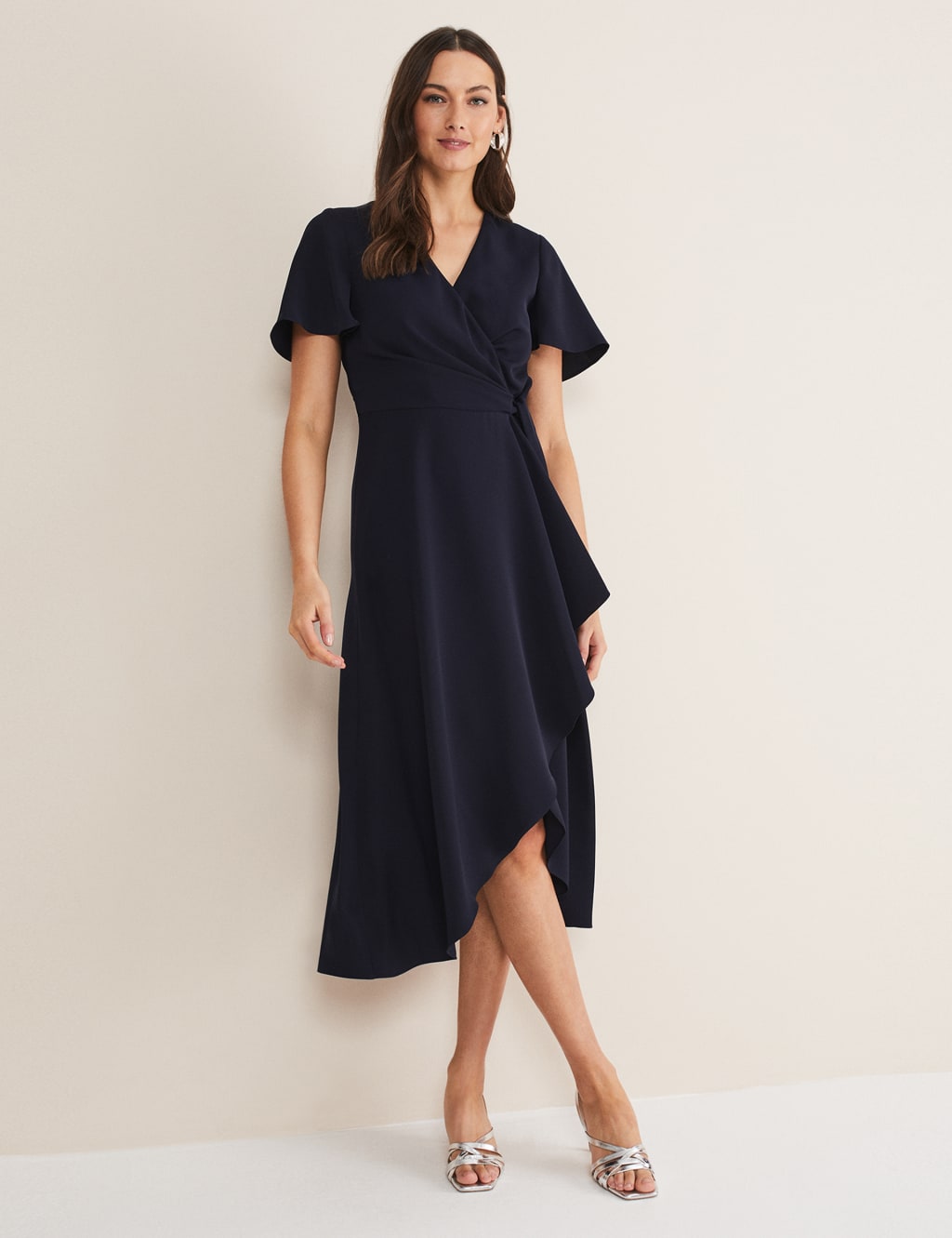 V-Neck Midi Wrap Dress