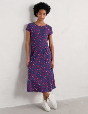 Seasalt Cornwall Women's Cotton Rich Floral Jersey Midi Waisted Dress - 26-28 - Blue Mix, Blue Mix