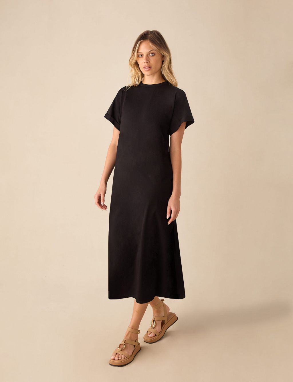 Jersey Round Neck Midi Relaxed T-Shirt Dress