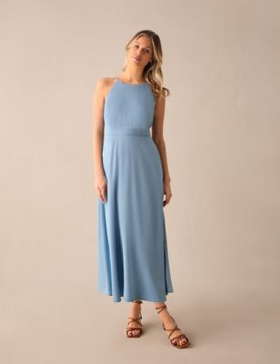Ro&Zo Women's Pure Lyocell Midi Waisted Dress - 12REG - Blue Denim, Blue Denim