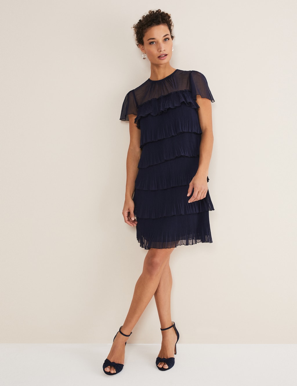 Round Neck Pleated Mini Tiered Dress image 3