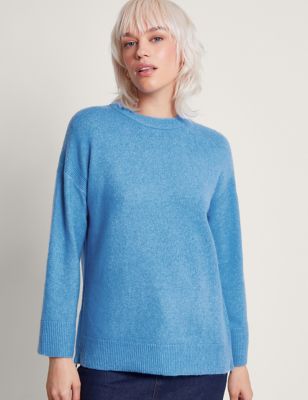 Monsoon Womens Recycled Blend Crew Neck Relaxed Jumper - S - Blue, Blue