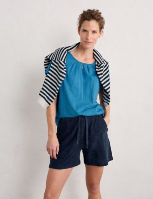 Seasalt Cornwall Women's Pure Cotton Scoop Neck T-Shirt - 26-28 - Blue Mix, Blue Mix