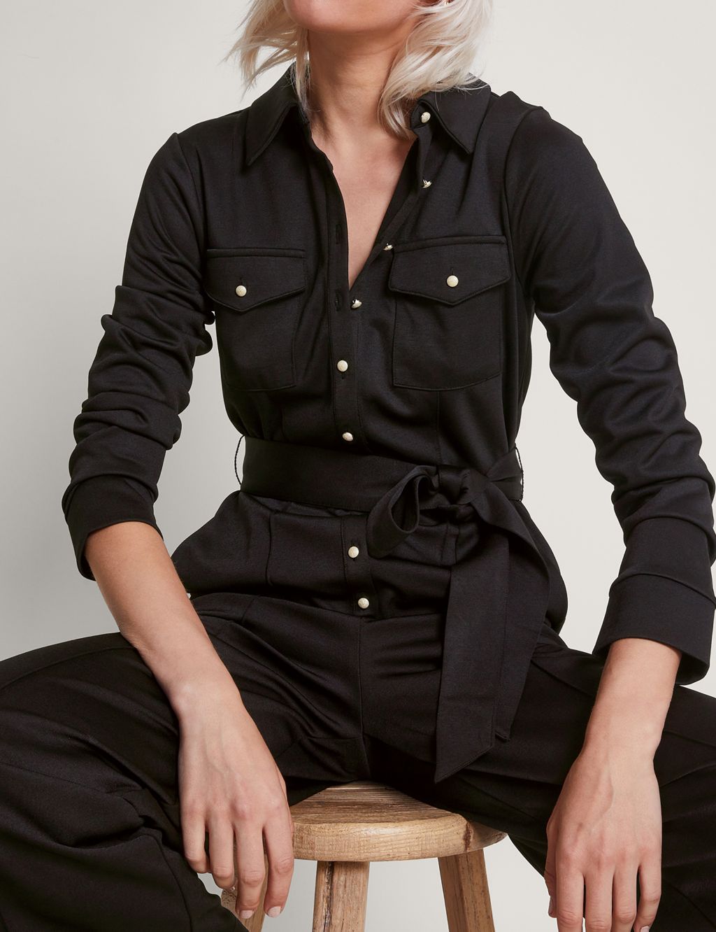Jersey Button Front Long Sleeve Jumpsuit image 4