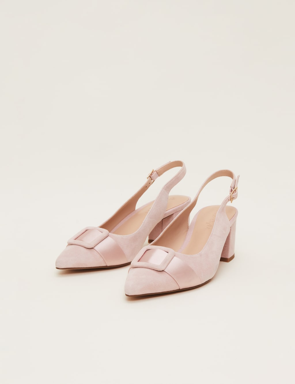 Suede Buckle Block Heel Slingback Shoes image 2