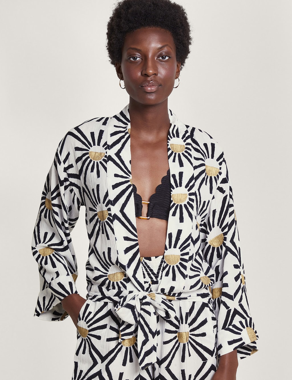 Printed Tie Front Beach Cover Up Shirt