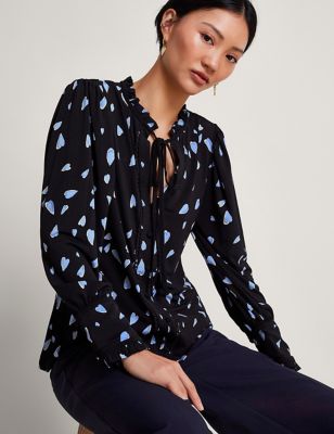 Printed Tie Neck Frill Detail Blouse | Monsoon | M&S