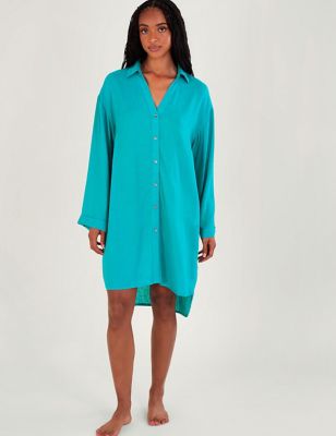 Monsoon Women's Oversized Beach Cover Up Shirt with Linen - M - Turquoise, Turquoise