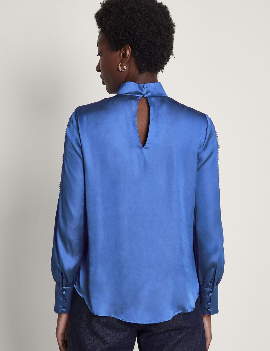 Satin High Neck Lace Insert Blouse image 4