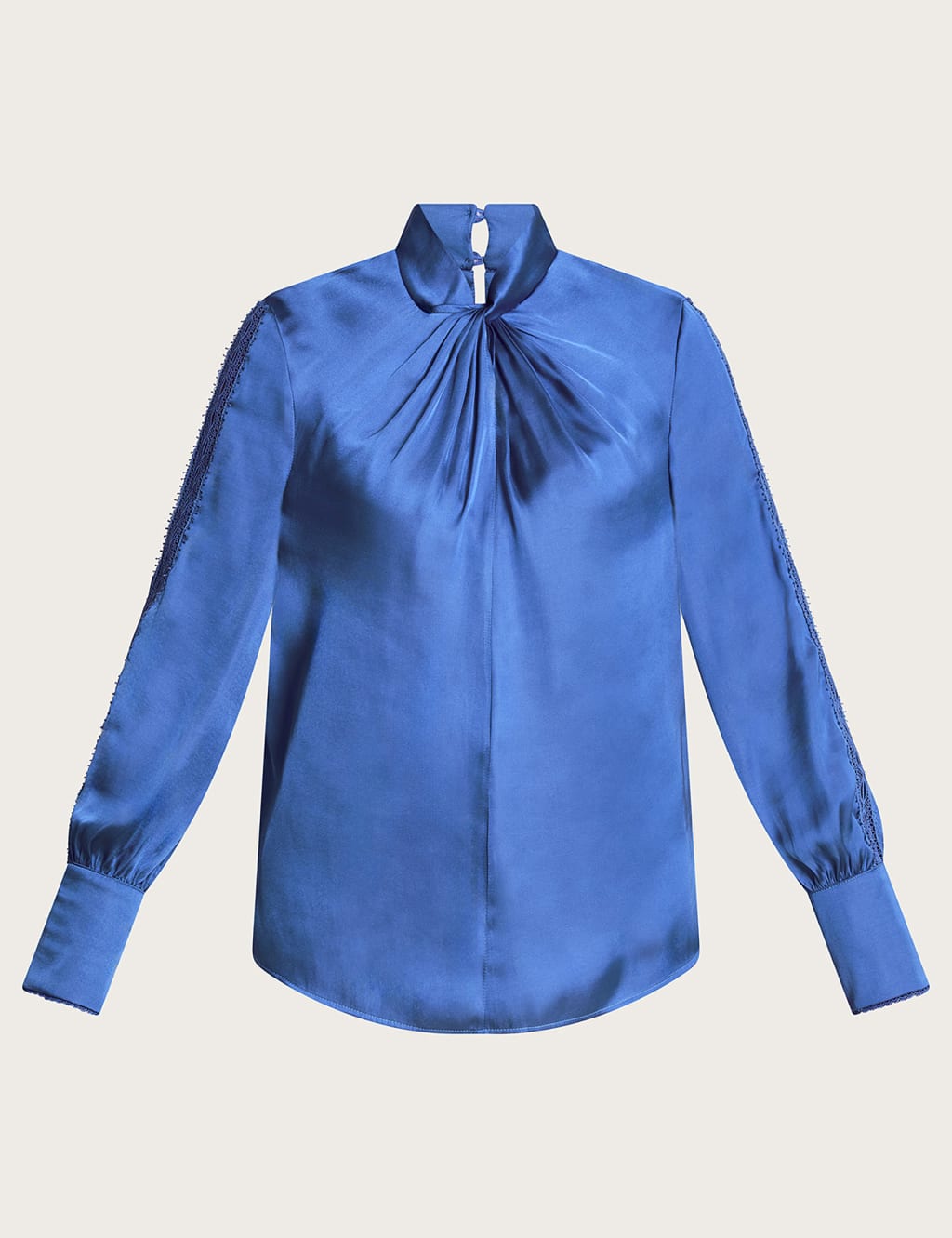 Satin High Neck Lace Insert Blouse image 2