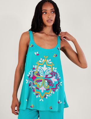 Monsoon Womens Embroidered Relaxed Cami Top - Light Blue Mix, Light Blue Mix