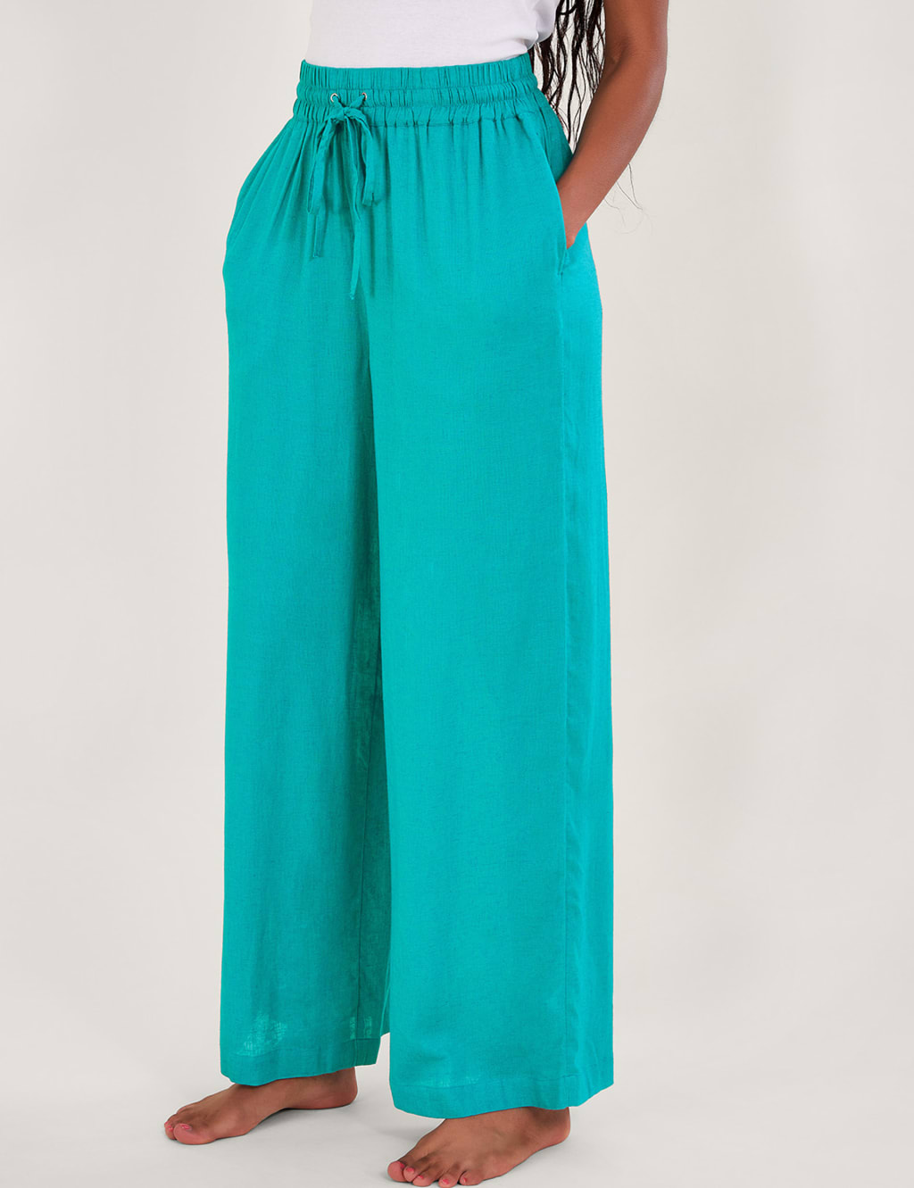 Drawstring Wide Leg Trousers with Linen image 3