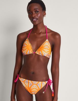 Monsoon Women's Printed Side Tie Brazilian Bikini Bottoms - 16 - Orange Mix, Orange Mix