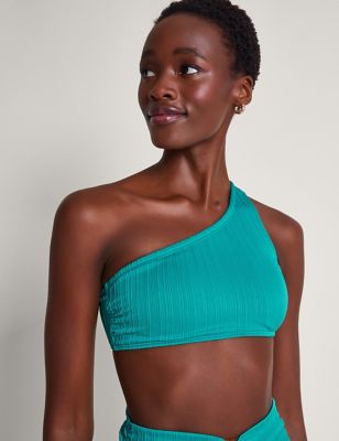 Monsoon Women's Ribbed One Shoulder Bikini Top - 14 - Turquoise, Turquoise