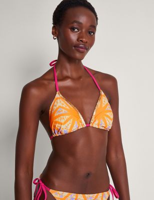 Monsoon Womens Printed Triangle Bikini Top - 10 - Orange, Orange