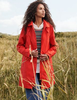 Seasalt Cornwall Womens Waterproof Pure Cotton Hooded Longline Mac - 10REG - Red, Red
