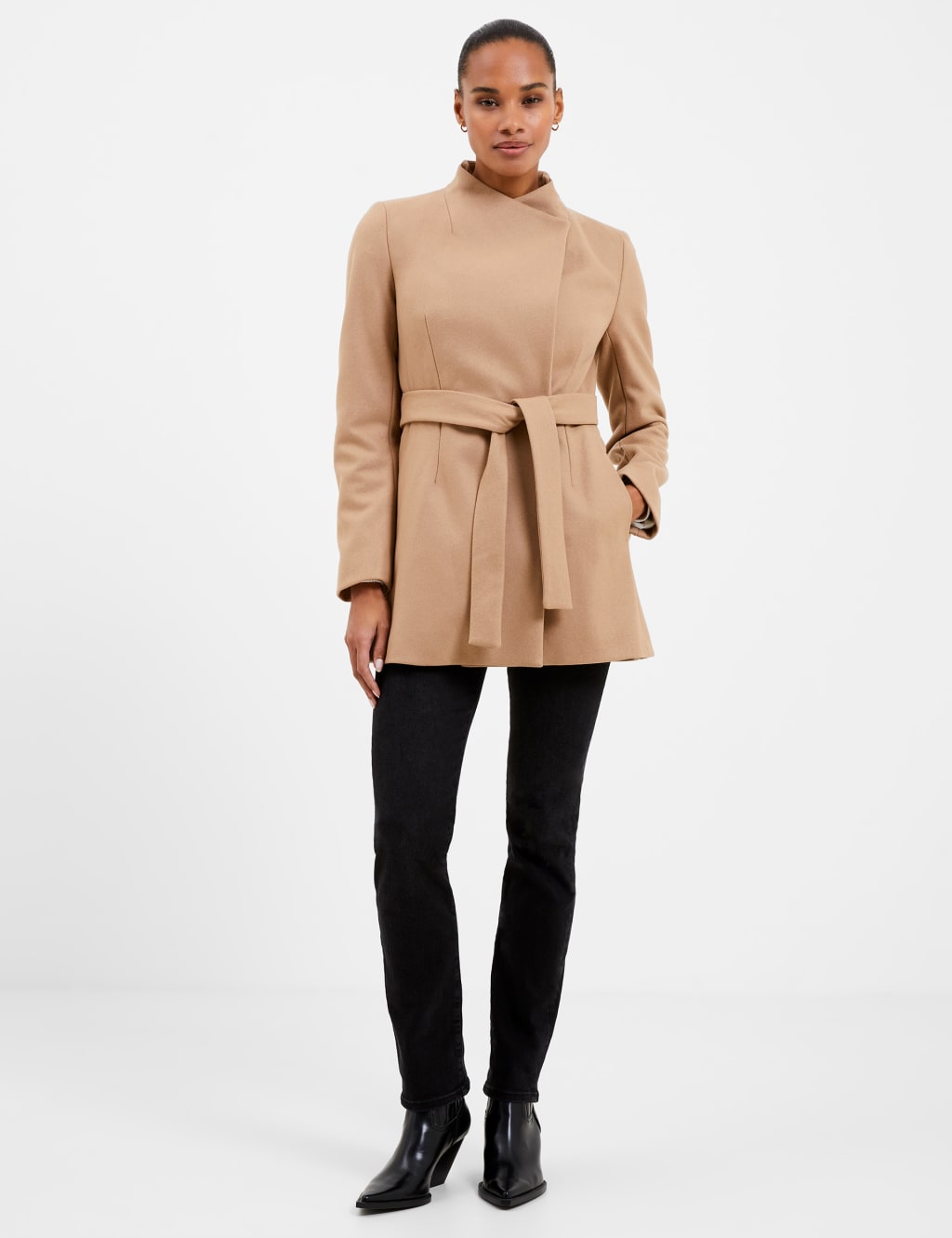 Wool Blend Belted Wrap Coat