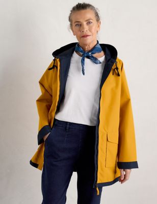 Seasalt Cornwall Womens Waterproof Reversible Hooded Raincoat - 10REG - Yellow, Yellow