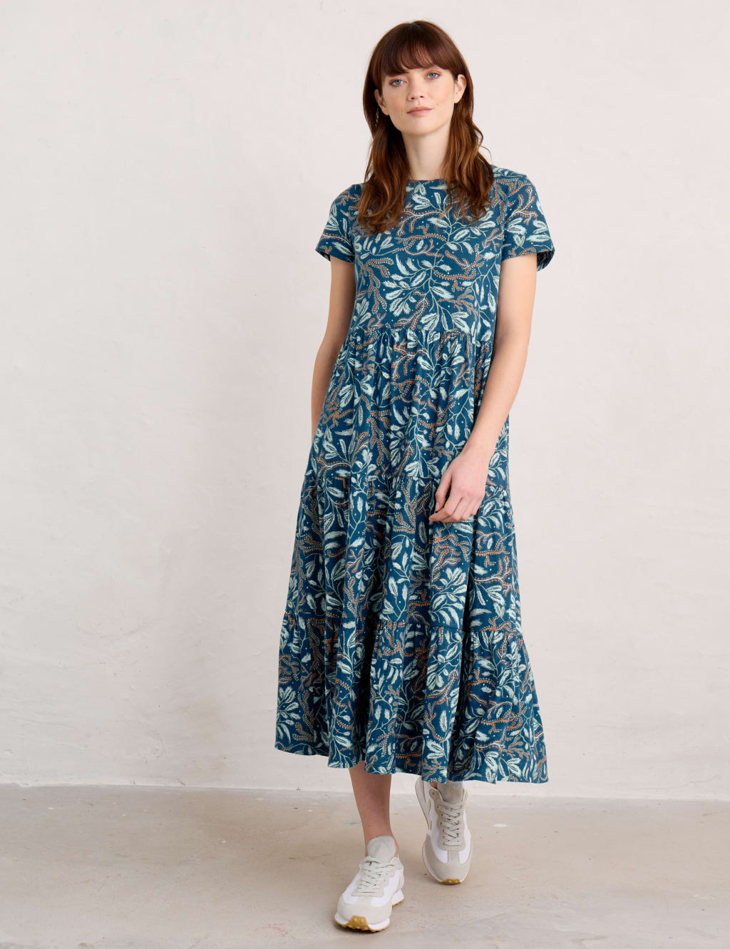 Organic Cotton Floral Midi Tiered Dress