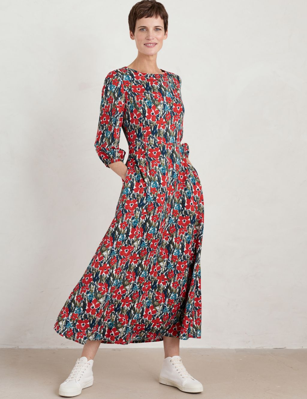 Floral Crew Neck Maxi Waisted Dress image 3