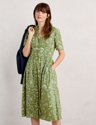 Seasalt Cornwall Women's Organic Cotton Printed Midi Shirt Dress - 10REG - Green Mix, Green Mix