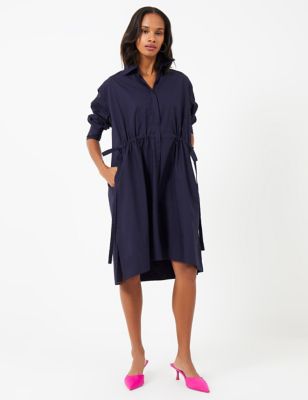 French Connection Womens Pure Cotton Knee Length Shirt Dress - XS - Blue, Blue