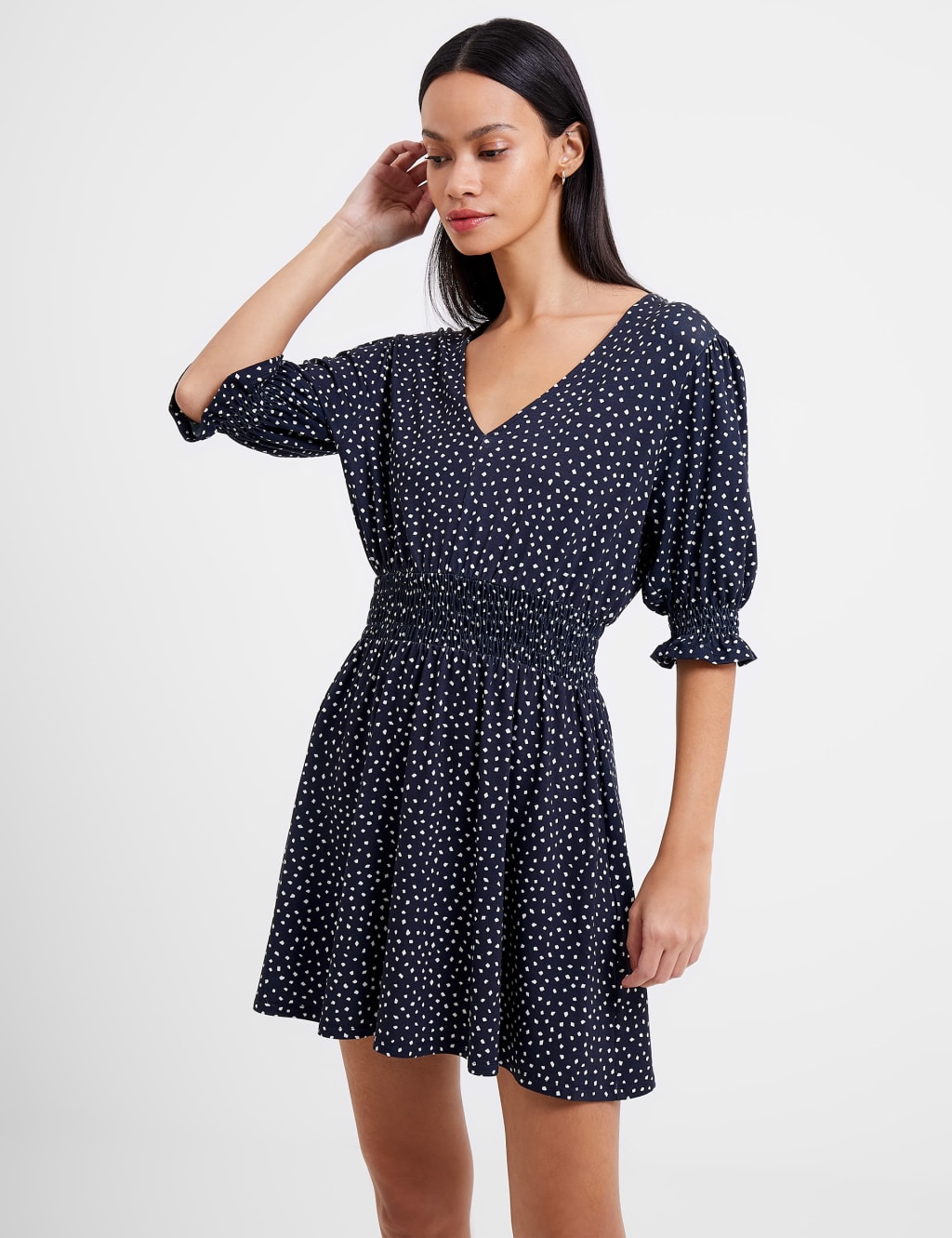 Polka Dot V-Neck Mini Smock Dress image 1