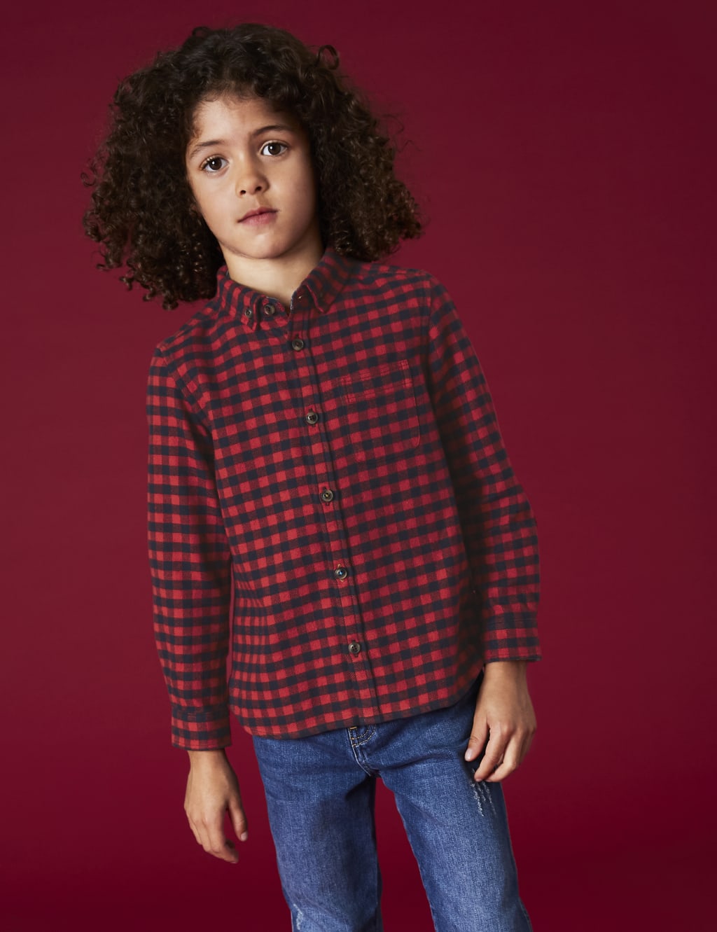 Pure Cotton Gingham Print Shirt (3-10 Yrs) image 1