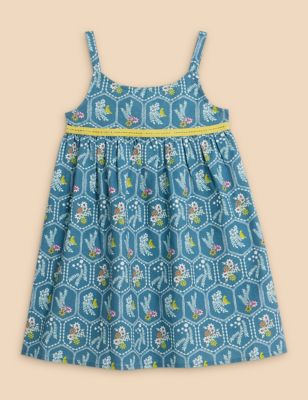 White Stuff Girls Pure Cotton Printed Dress (3-10 Years) - 5-6 Y - Teal Mix, Teal Mix